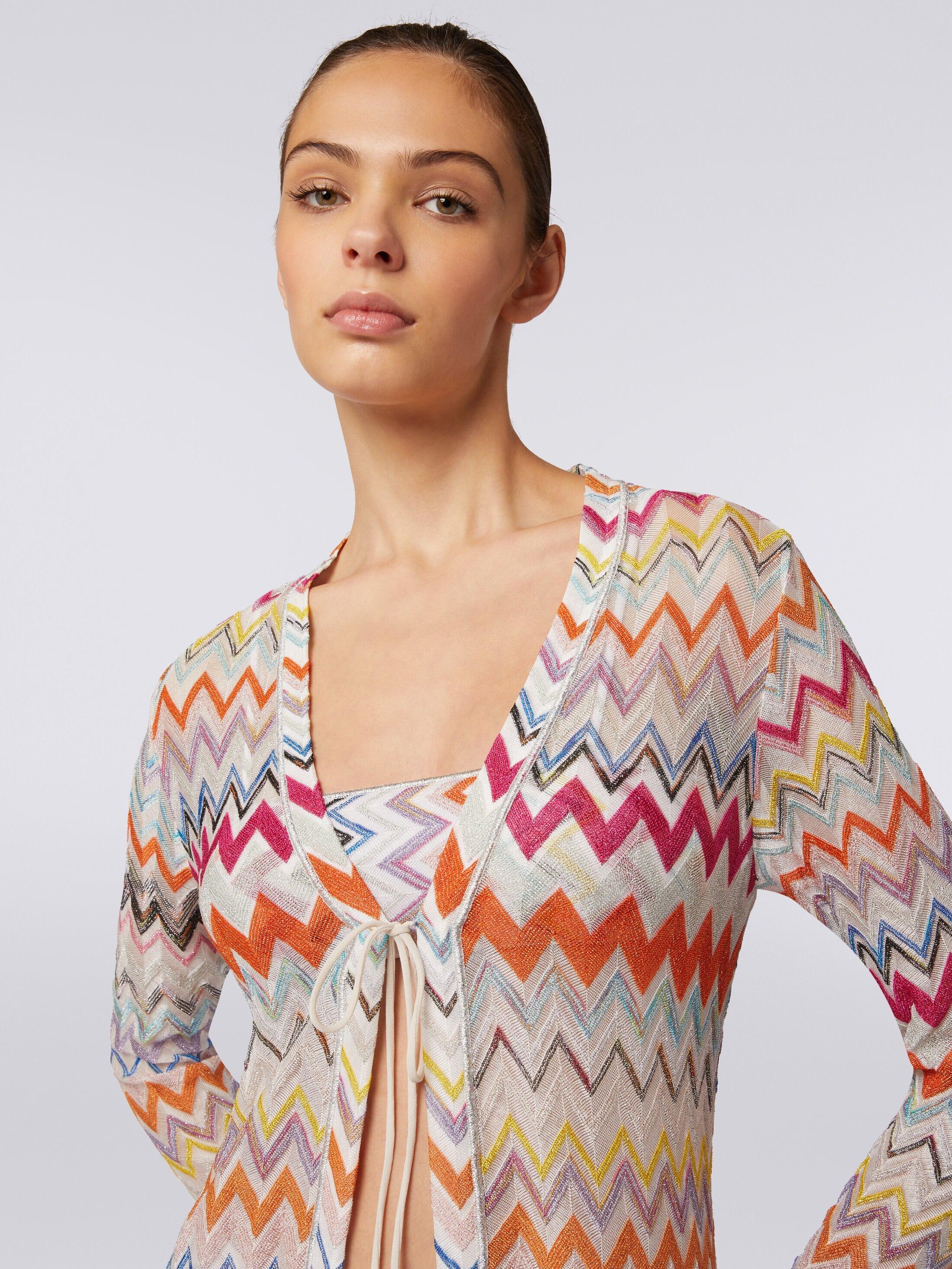 Long cardigan cover-up with zigzag pattern and lurex Product Image