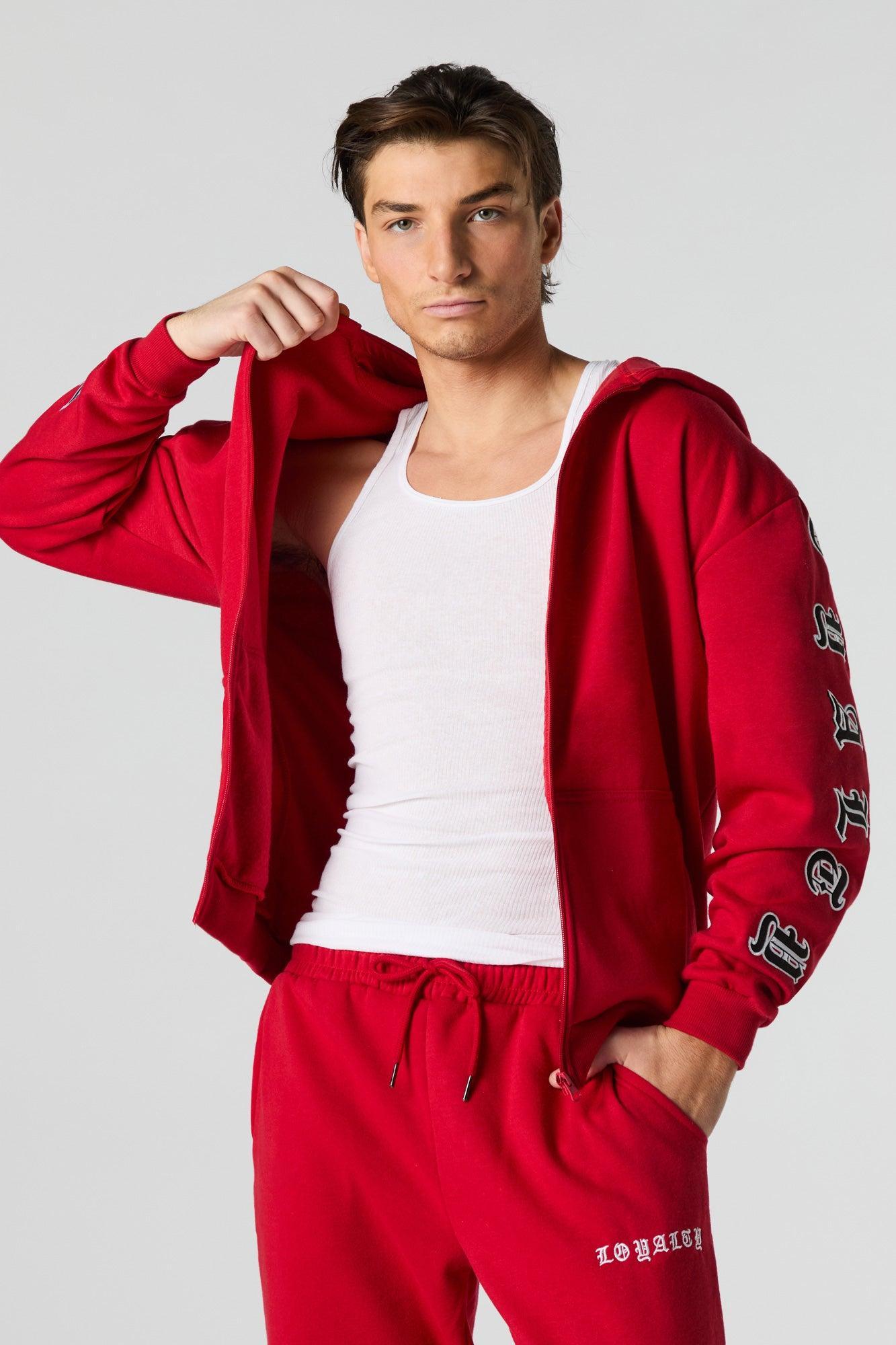 Gothic Embroidered Fleece Zip-Up Hoodie Male Product Image