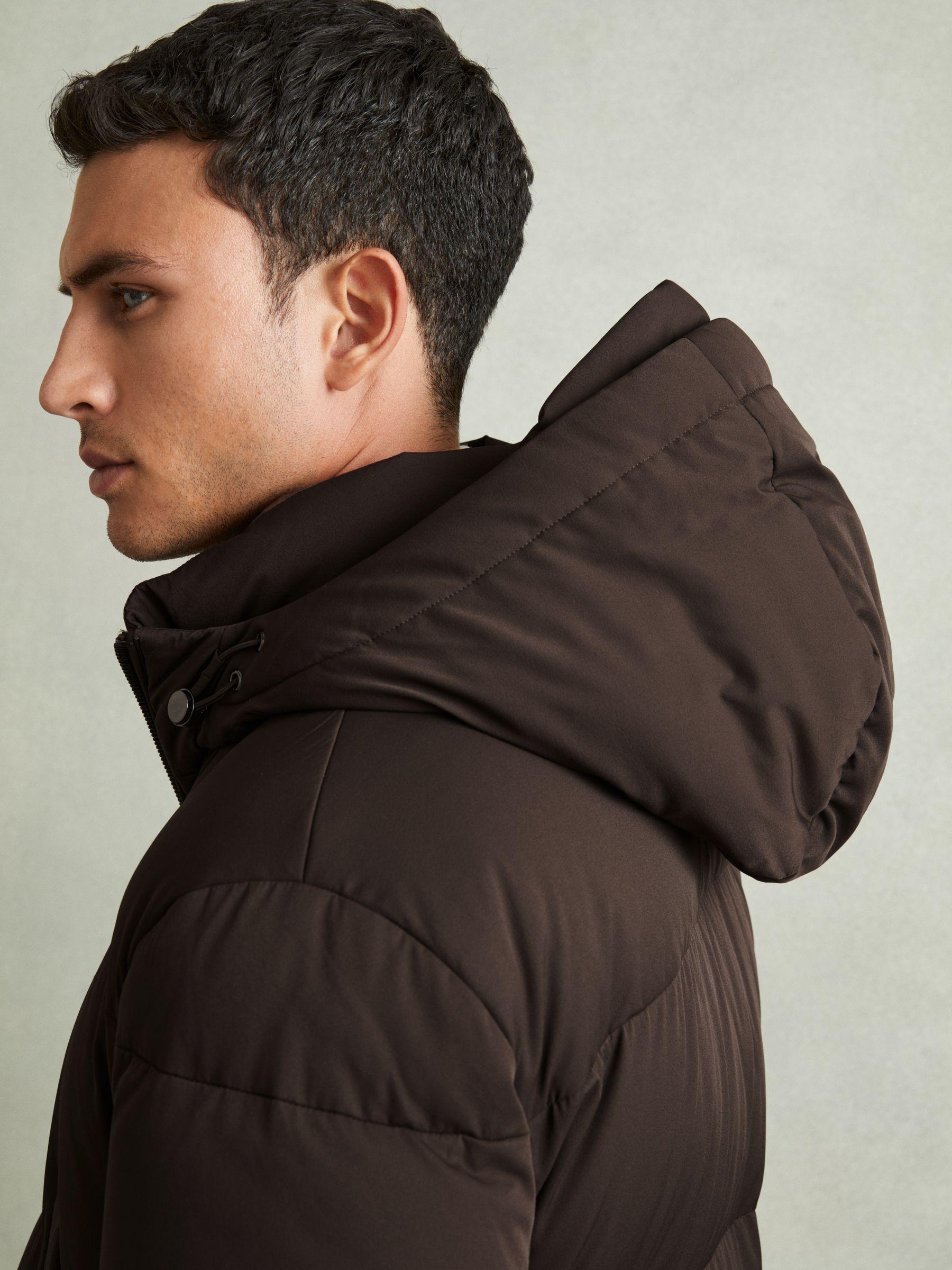Quilted Hooded Puffer Coat in Brown Product Image