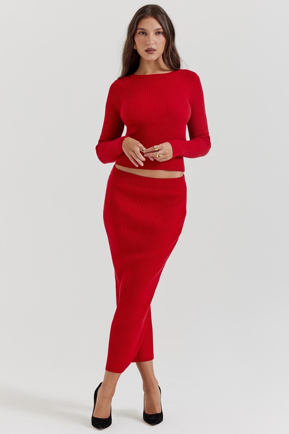 Lourdes Scarlet Cashmere Blend Maxi Skirt Product Image