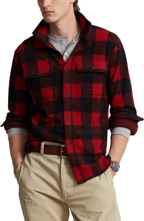 Mens Classic-Fit Plaid Knit Flannel Workshirt Product Image