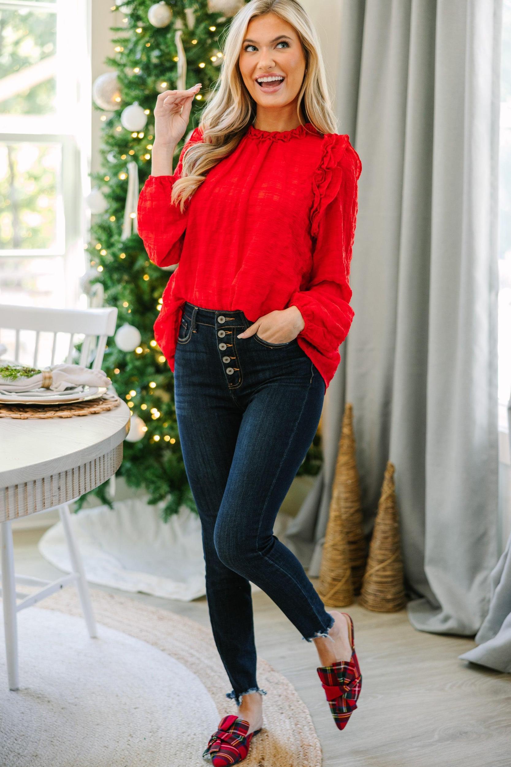 Best Behavior Red Ruffled Blouse Female Product Image