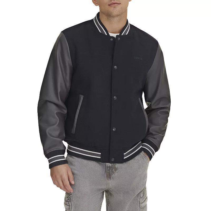 Men's Levi's® Mixed Media Letterman Bomber Jacket, Size: Large, Black Khaki Product Image