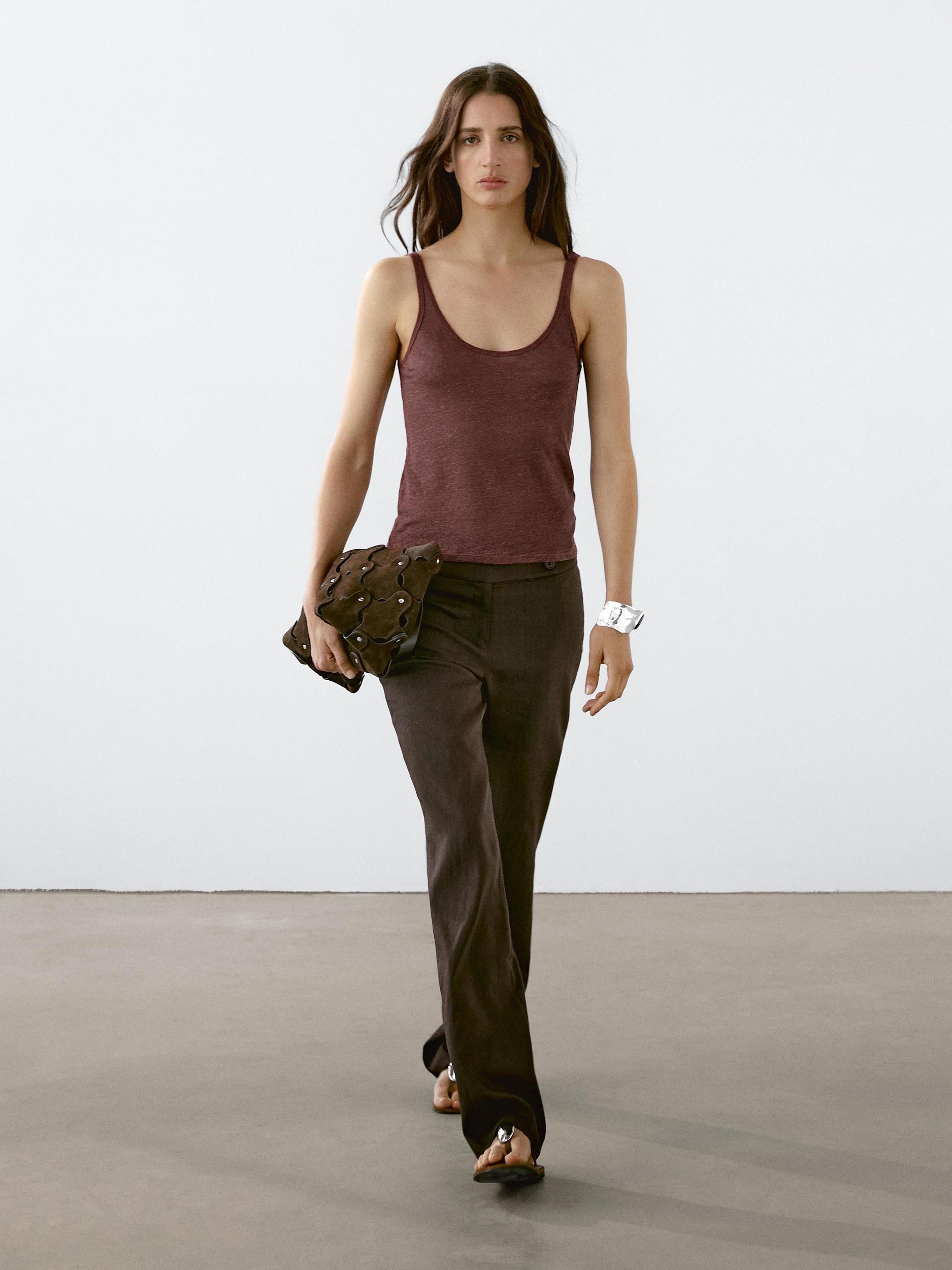 100% linen strappy top Product Image