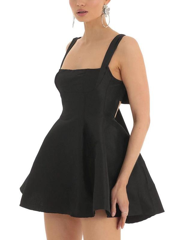 Solid Backless Bow Mini Dress Product Image