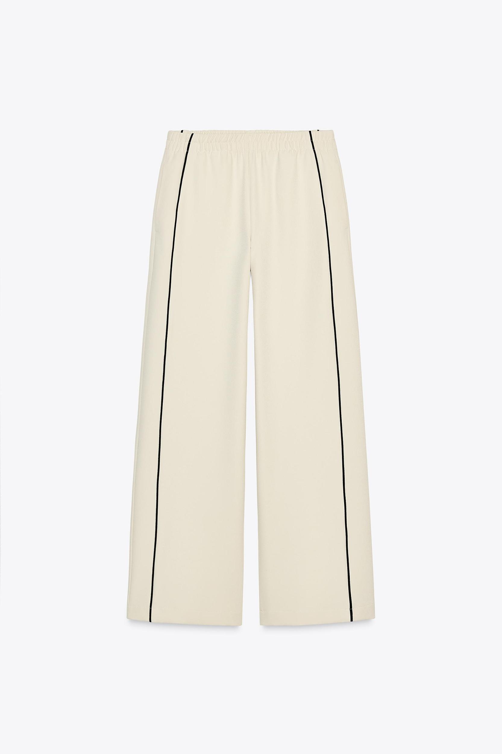 CONTRASTING PIPED TRIM WIDE-LEG PANTS Product Image