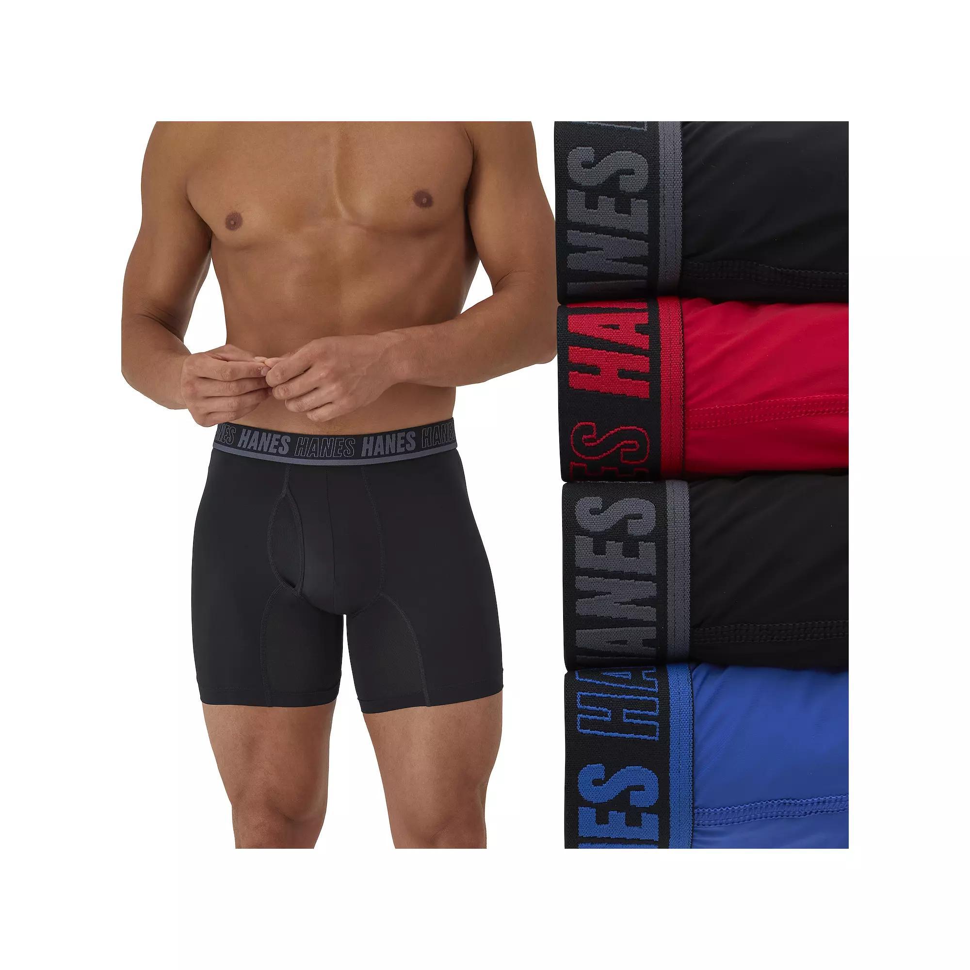 Men's Hanes® 4 Pack Moves Ultimate X Temp Anti Chafe Assorted Boxer Brief Underwear,  Product Image