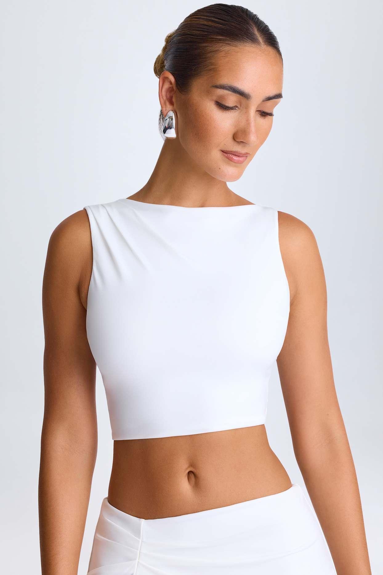 Draped Open-Back Tank Top in White Product Image