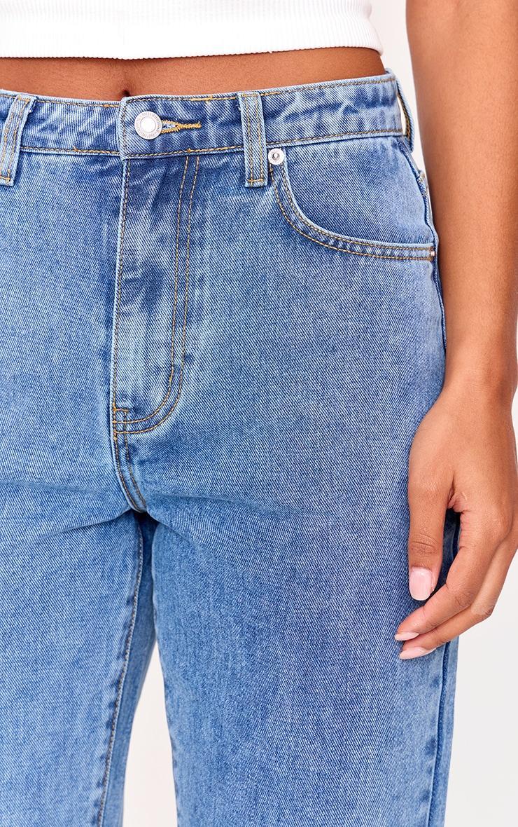 PRETTYLITTLETHING Mid Blue Wash High Waist Straight Leg Jeans Product Image