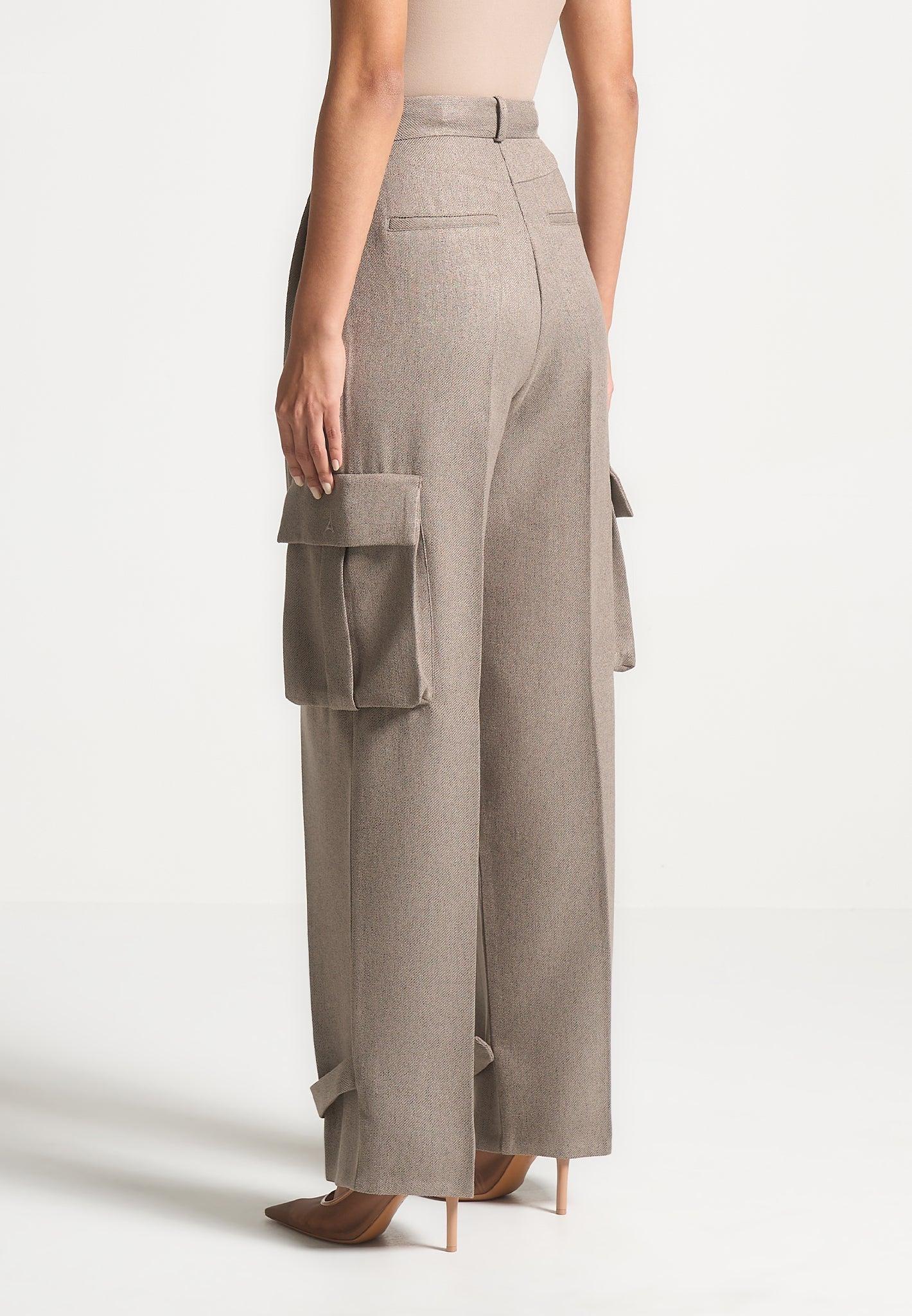 Danielle - Textured Tailored Pleated Cargo Trousers - Taupe Female Product Image