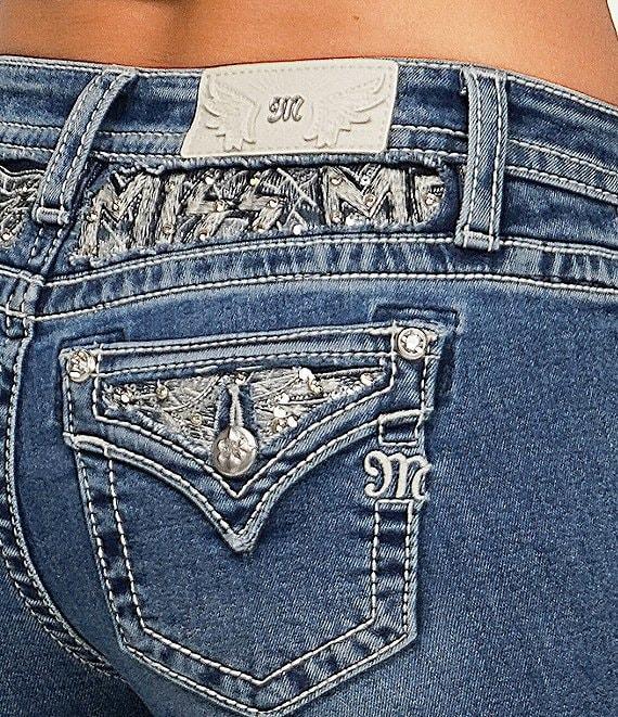 Miss Me Mid Rise Bootcut Embellished Back Logo & Pocket Jeans Product Image