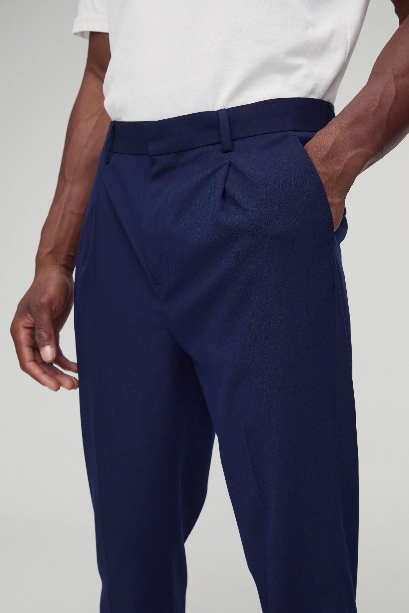 Fixed Waist Pleat Front Tapered Tailored Pants | boohooMAN USA Product Image