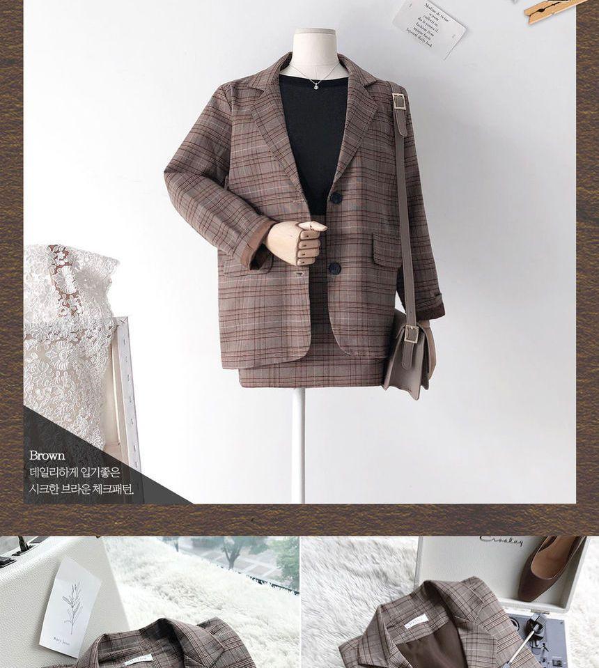 Plaid Blazer / A-line Skirt Product Image