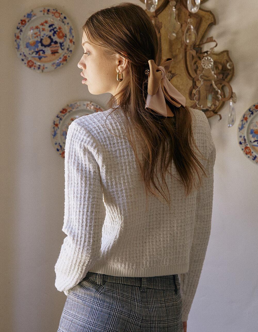 WEST OF MELROSE Boucle Button Front Womens Cardigan - CREAM Product Image