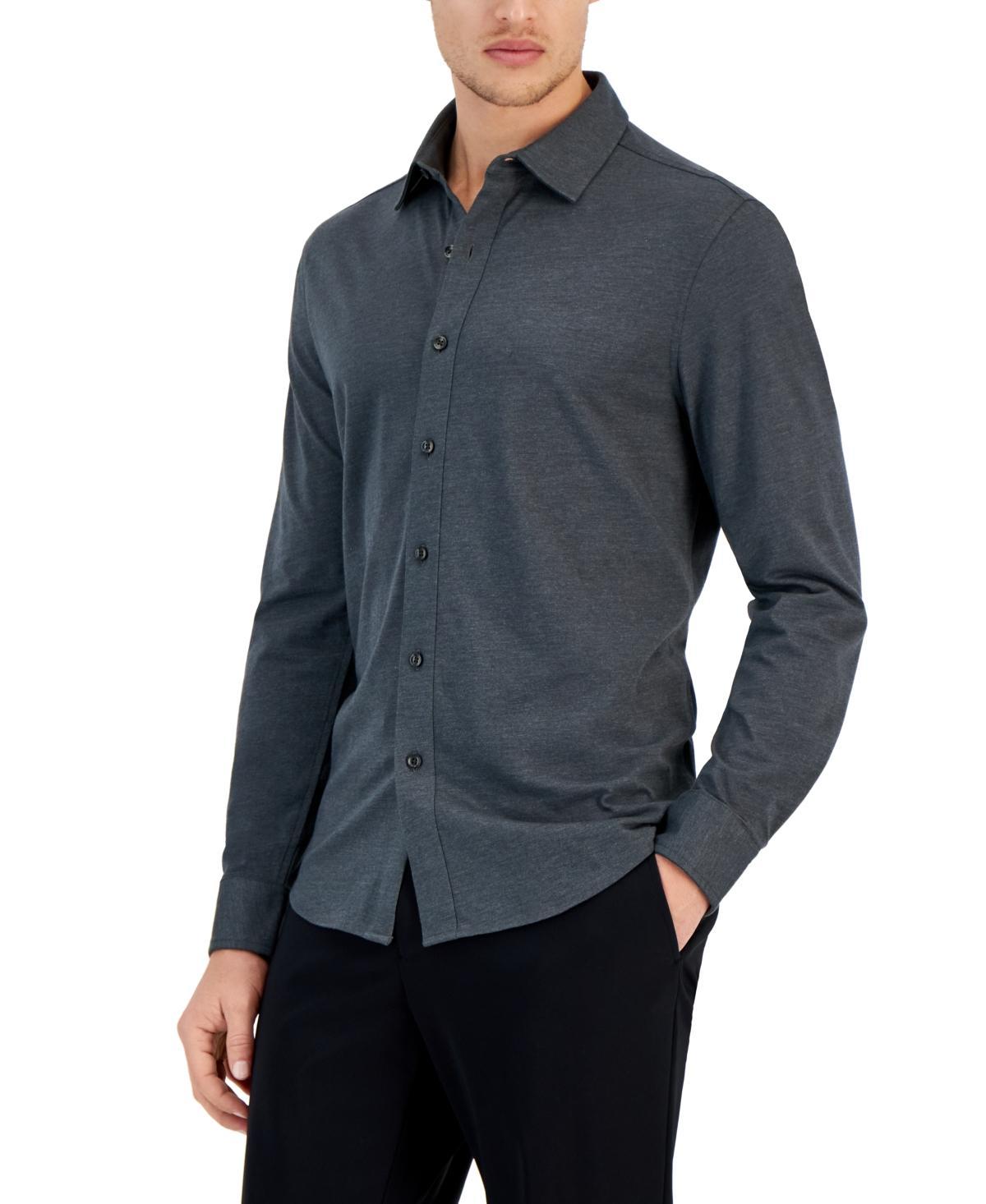 Alfani Mens Classic-Fit Heathered Jersey-Knit Button-Down Shirt, Created for Macys Product Image