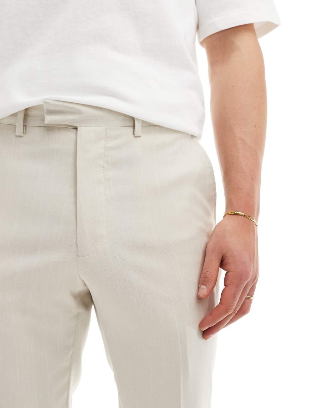 French Connection suit pants in beige and white stripe Product Image