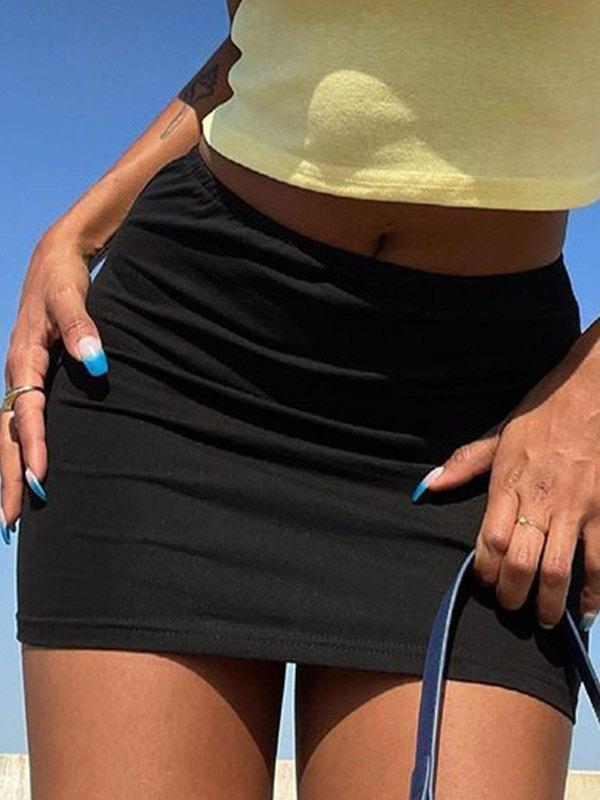 Simple Stretch Black Mini Skirt Product Image