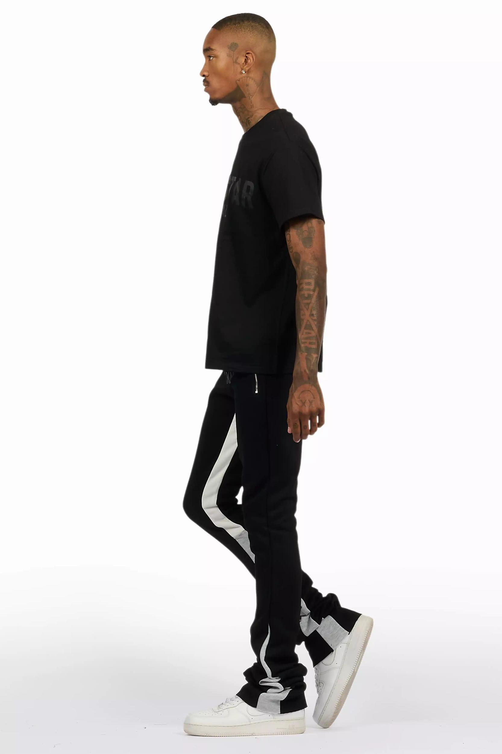 Sana Black T-Shirt/Stacked Track Pant Set Male Product Image