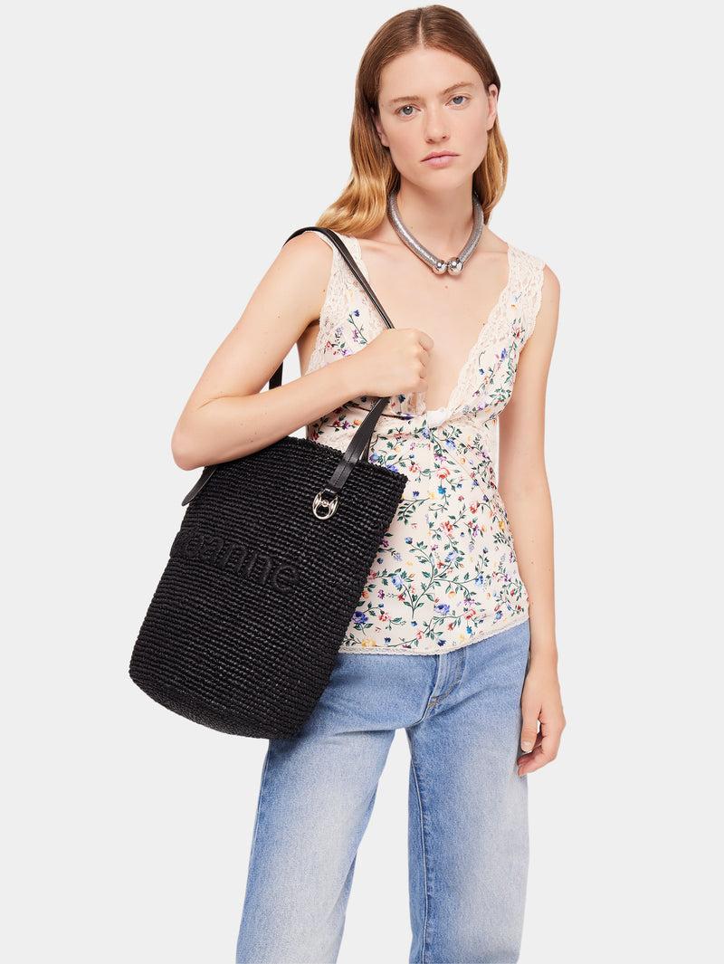 Black Raffia Tote Bag with logo Product Image