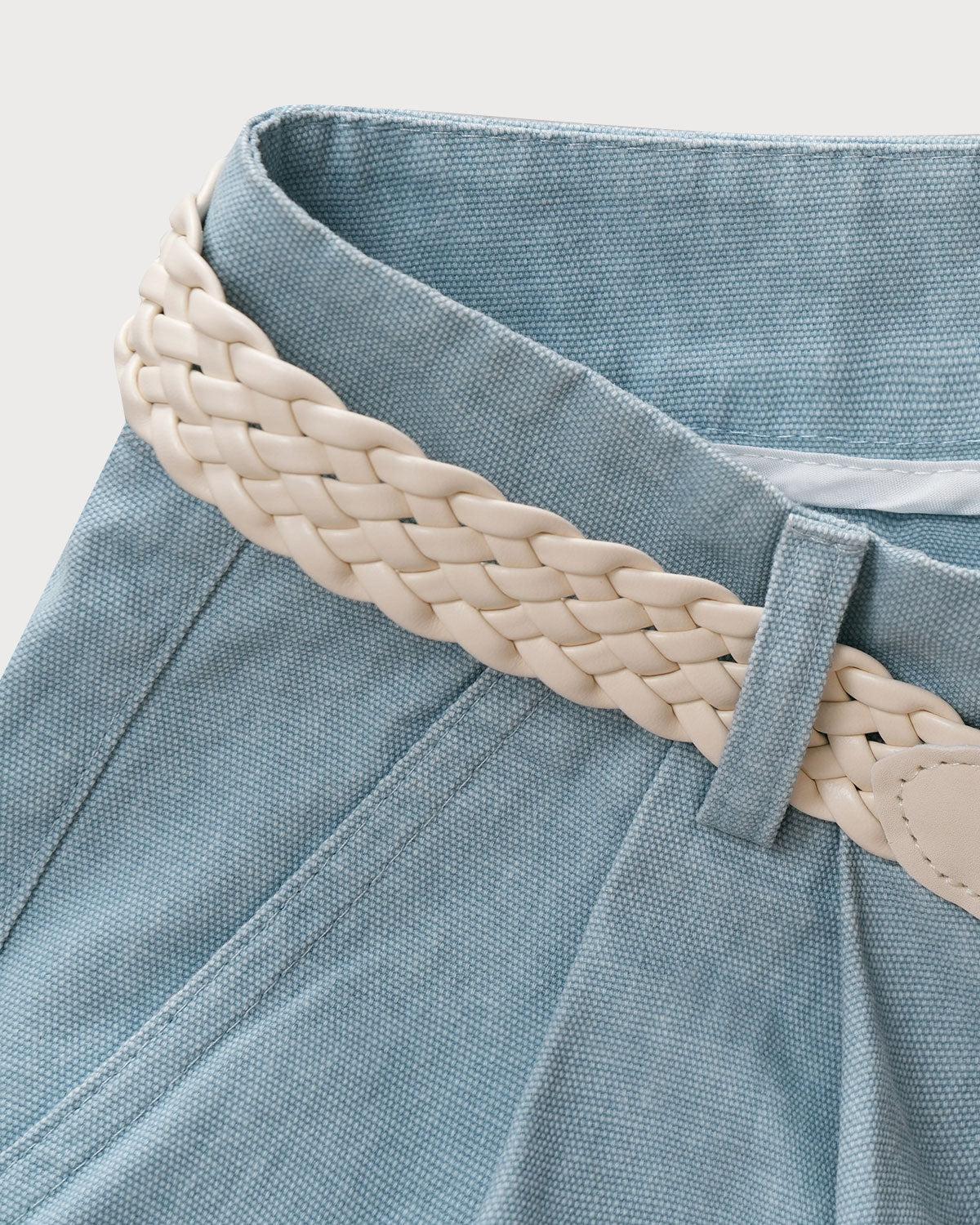 Blue Ruched Belted Shorts Product Image