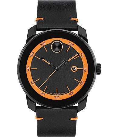 Men's Movado BoldÂ® Tr90 Black Strap Watch with Orange Dial and Date Window (Model: 3601113) Product Image