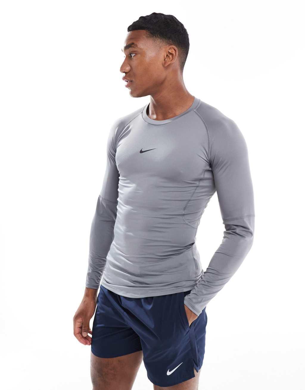 Nike Training Pro muscle fit longsleeve top in gray Product Image