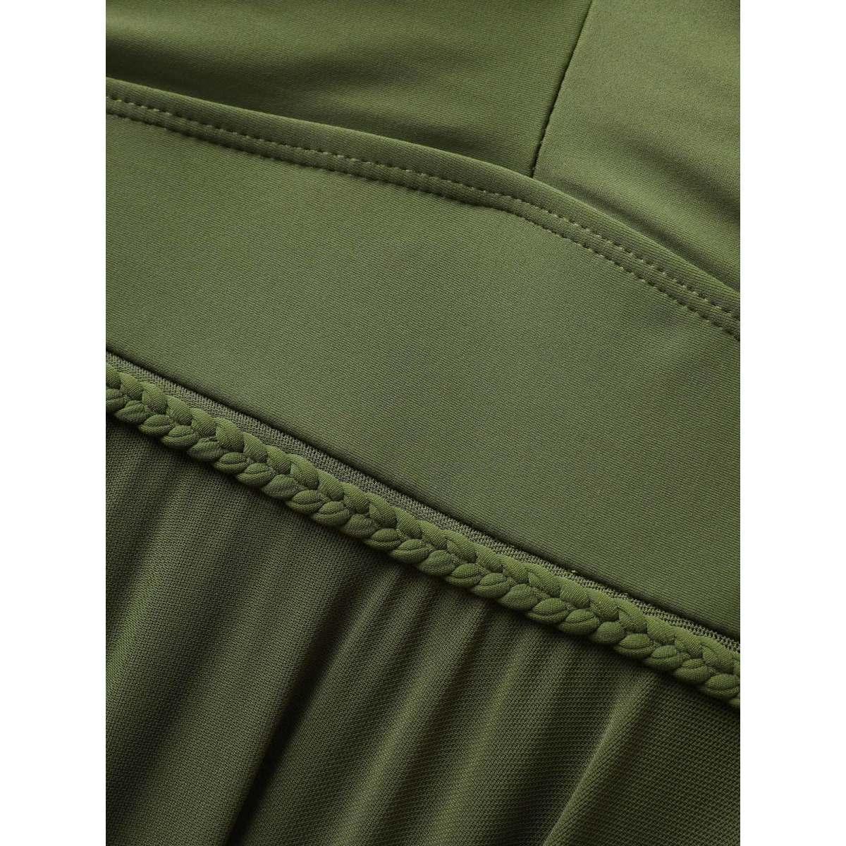 Plus Size Solid Twist Front Tiered Hem Swim Dress Women's Swimwear ArmyGreen Beach Bodycon U-neck High stretch Curve Swim Dresses BloomChic 28/5X Product Image