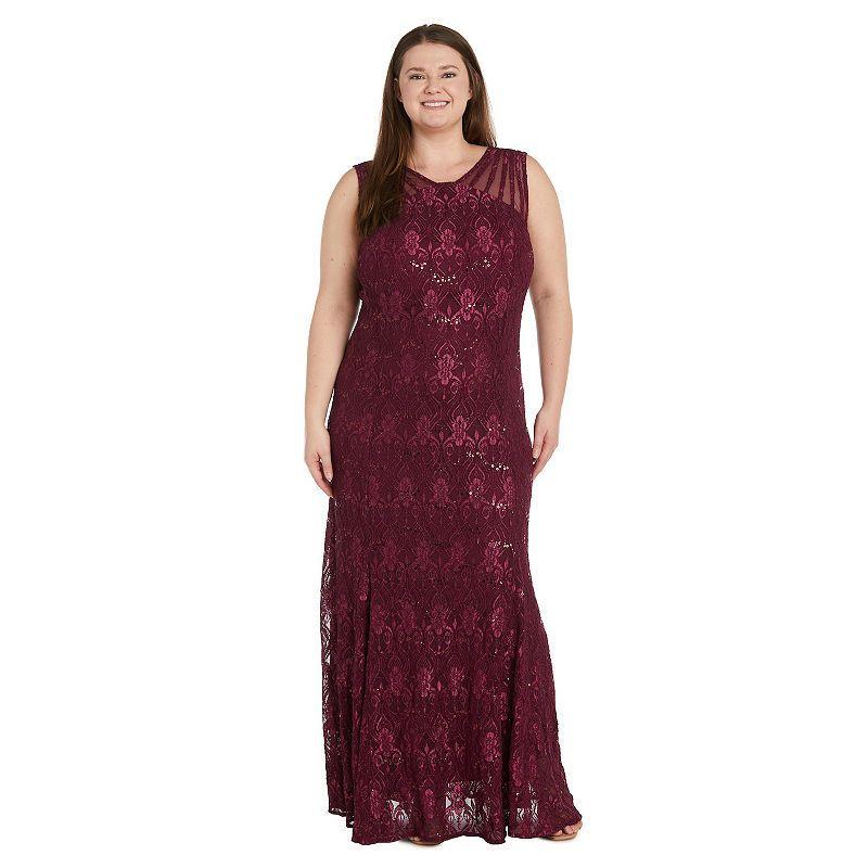 R  M Richards Petite Size Sleeveless Lace Round Neck Fit and Flare Dress Product Image