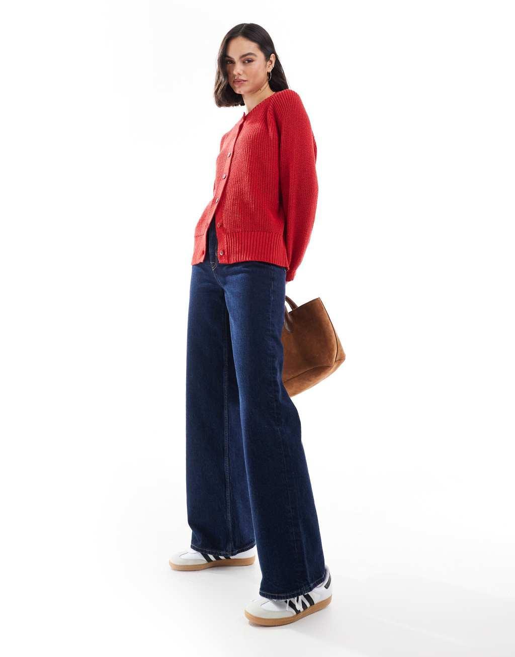 ASOS DESIGN knit raglan cardigan in red Product Image