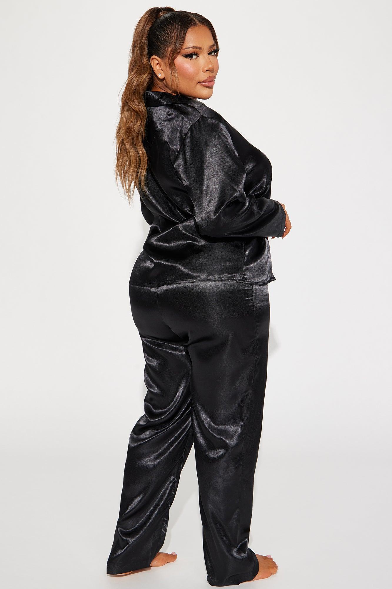 Pillow Fight Satin PJ Pant Set - Black Product Image