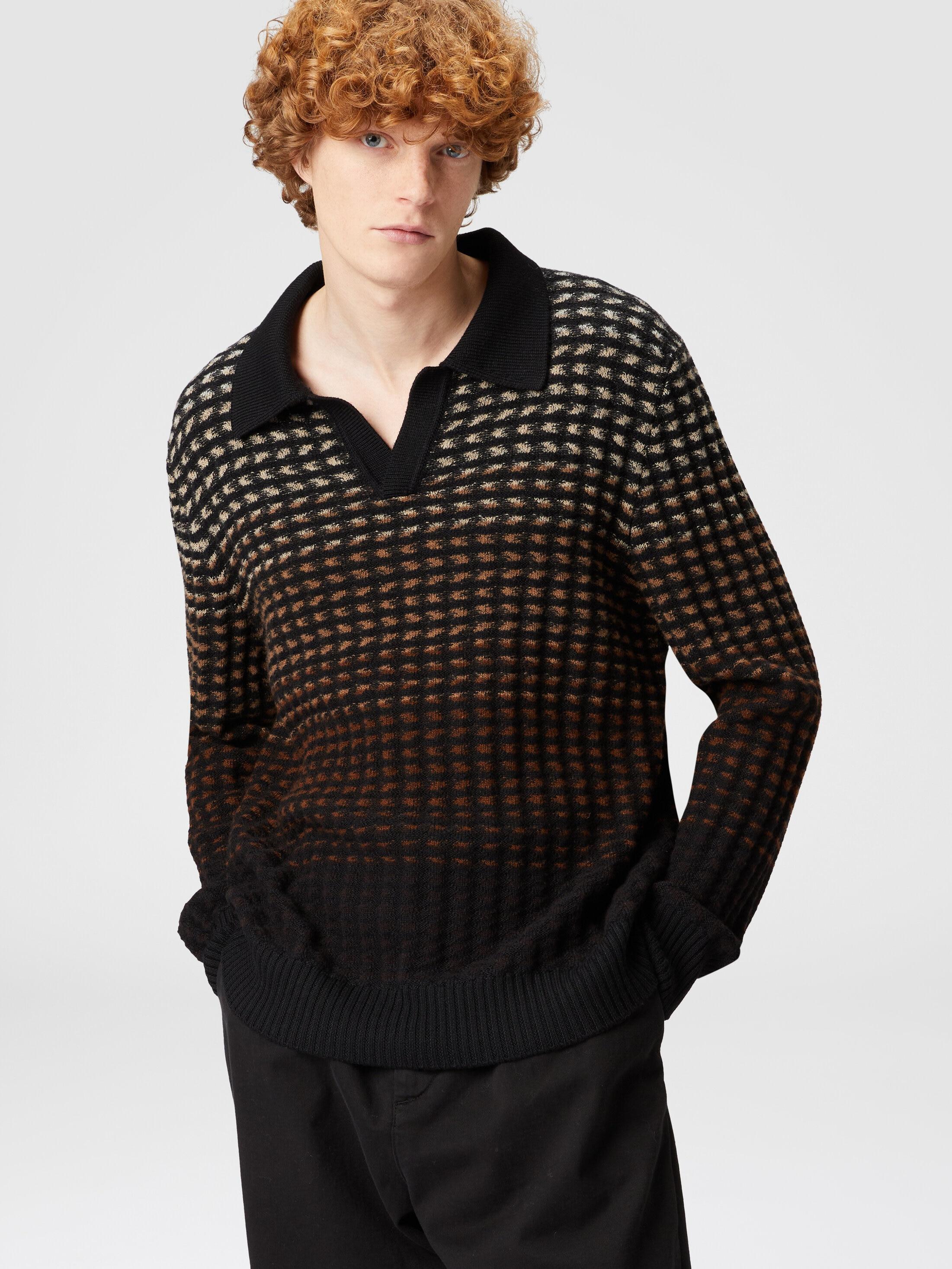 Long-sleeved polo shirt in textured virgin wool knit Product Image