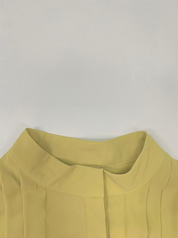 A-Line Long Sleeves Buttoned Pleated Pockets Solid Color Tied Waist V-Neck Maxi Dresses Product Image