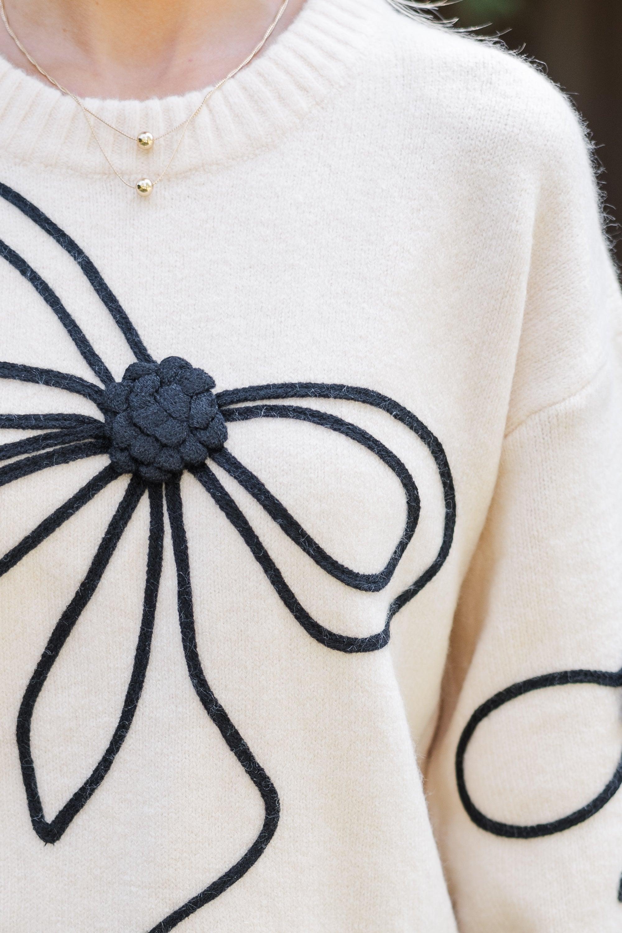 See It Through Ecru White Embroidery Sweater Female Product Image