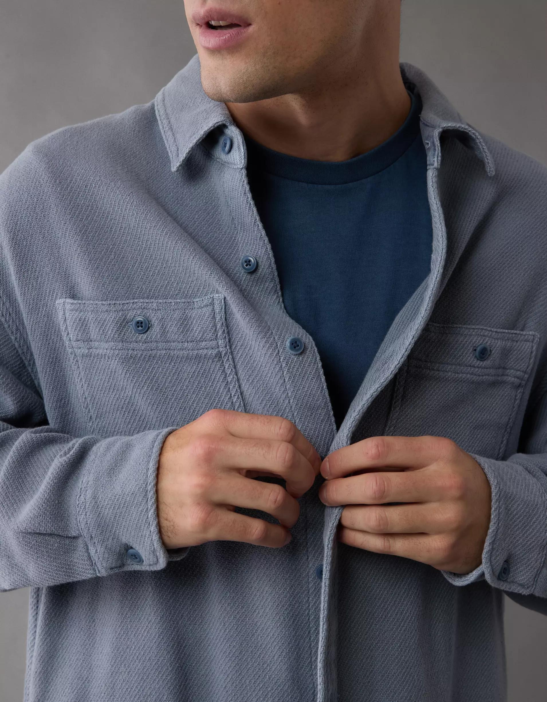 AE Textured Solid Flannel Shirt Product Image