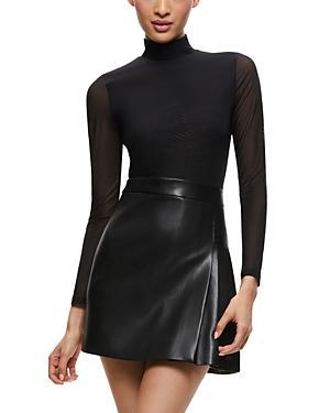 Chara Long-Sleeve Vegan Leather Pleated Mini Dress Product Image