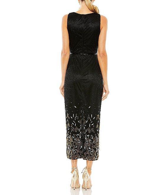 Mac Duggal Sleeveless Crew Neck Beaded Column Maxi Dress Product Image