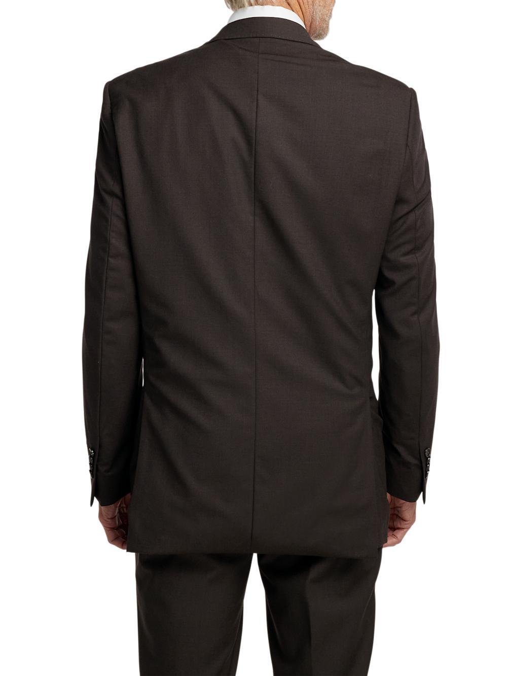 Wool Stretch Bengaline Single Breasted Peak Lapel Suit - Dark Brown Product Image