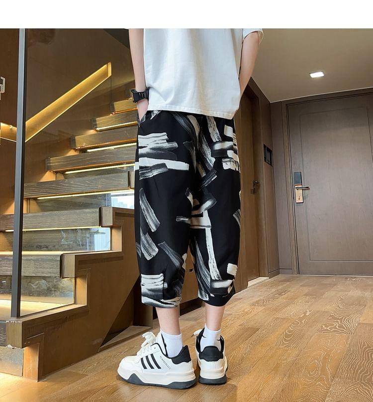 Drawstring Waist Print Capri Harem Pants Product Image