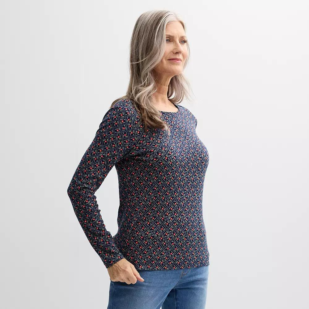 Women's Croft & Barrow® Essential Long-Sleeve Crewneck Tee, Size: Medium, Blue Garden Tile Product Image