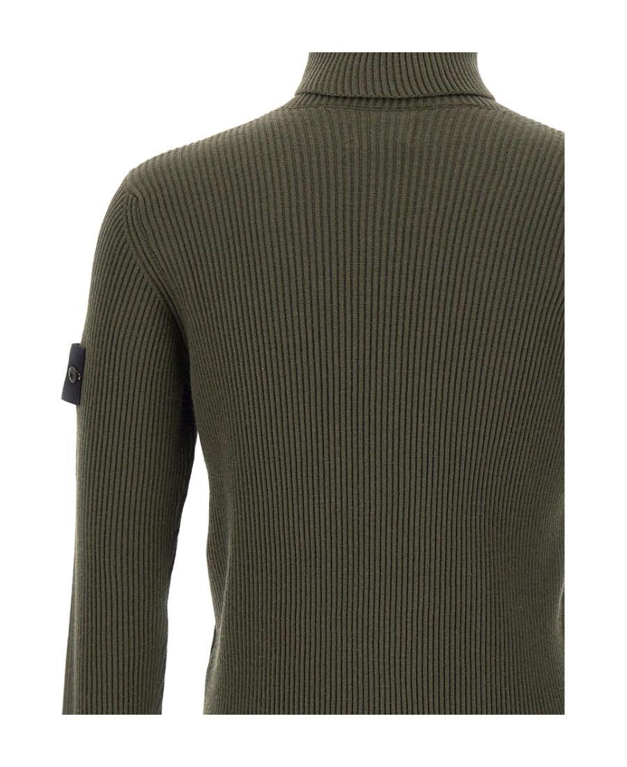 STONE ISLAND Compass-logo Patch Ribbed-knit Jumper In Green Product Image