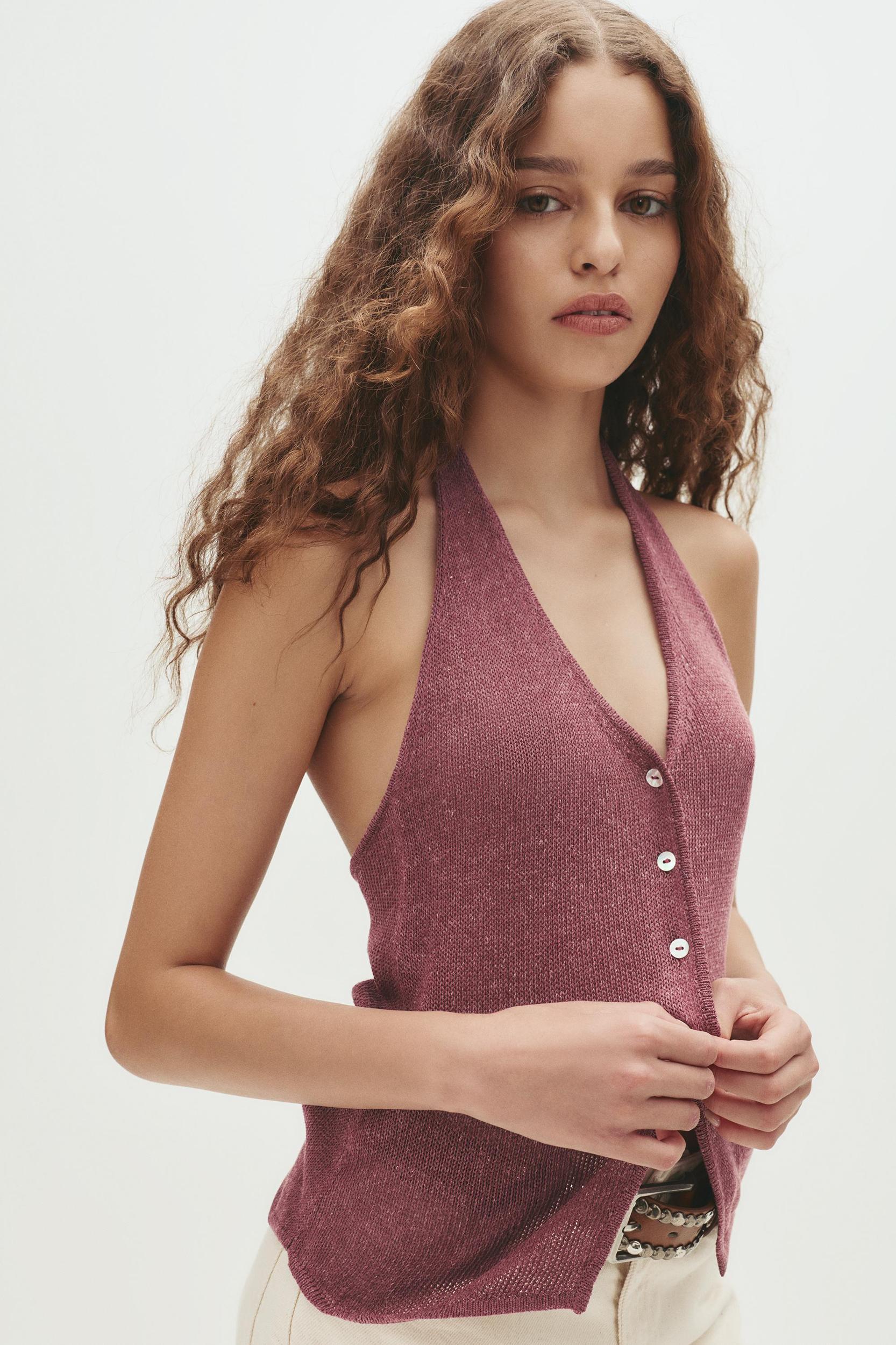 Linen blend halter vest Product Image