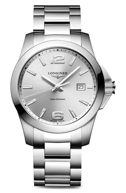 Longines Mens Conquest Quartz Analog Silver Dial Stainless Steel Bracelet Watch Product Image