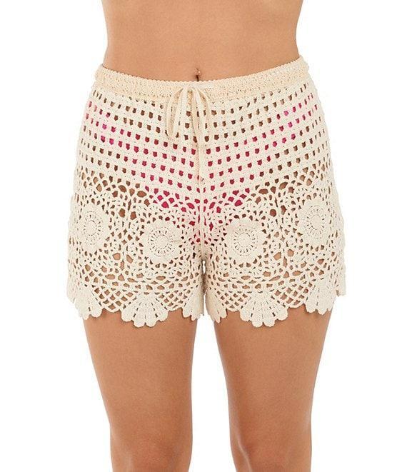 Citrus Crochet Elastic Waist Scalloped Hem Pull-On Swim Cover-Up Shorts Product Image