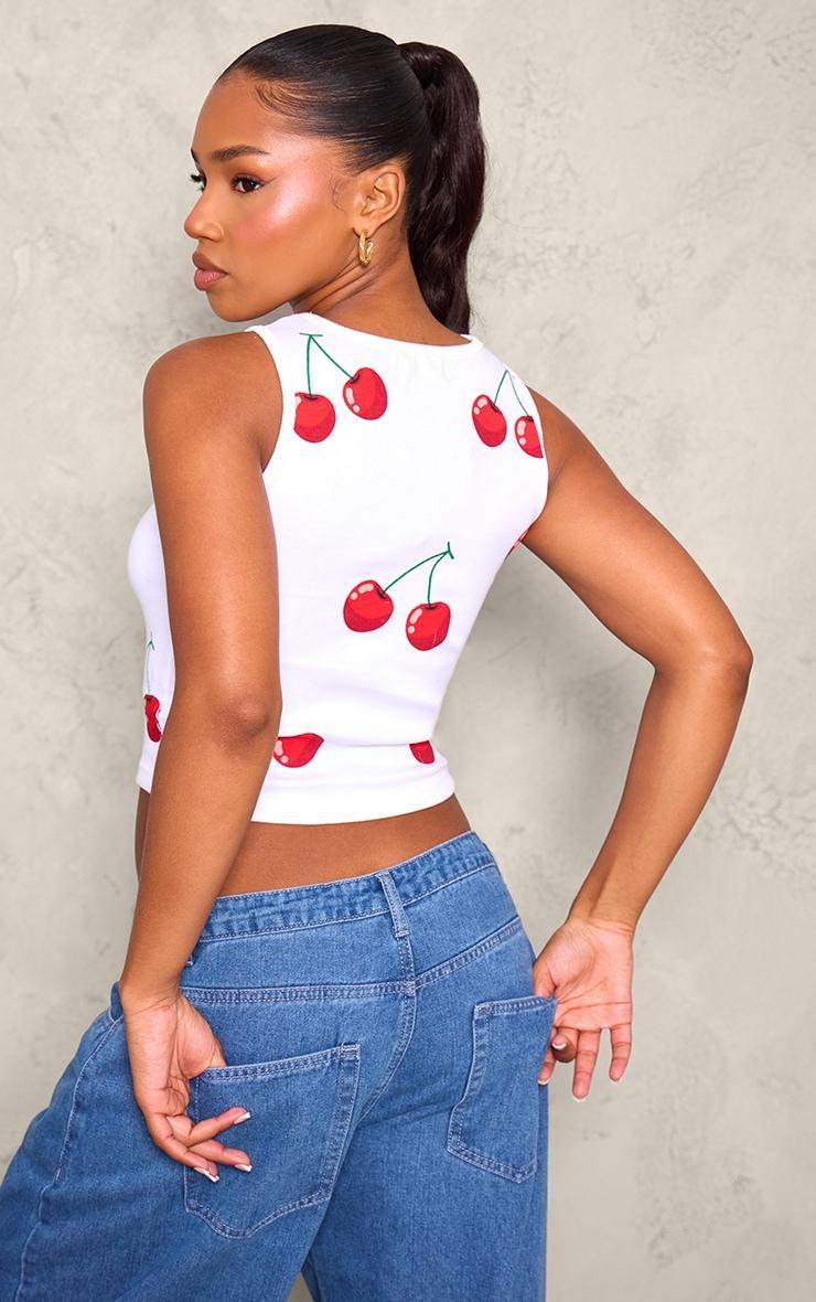 White Rib Cherry Printed Longline Racer Product Image