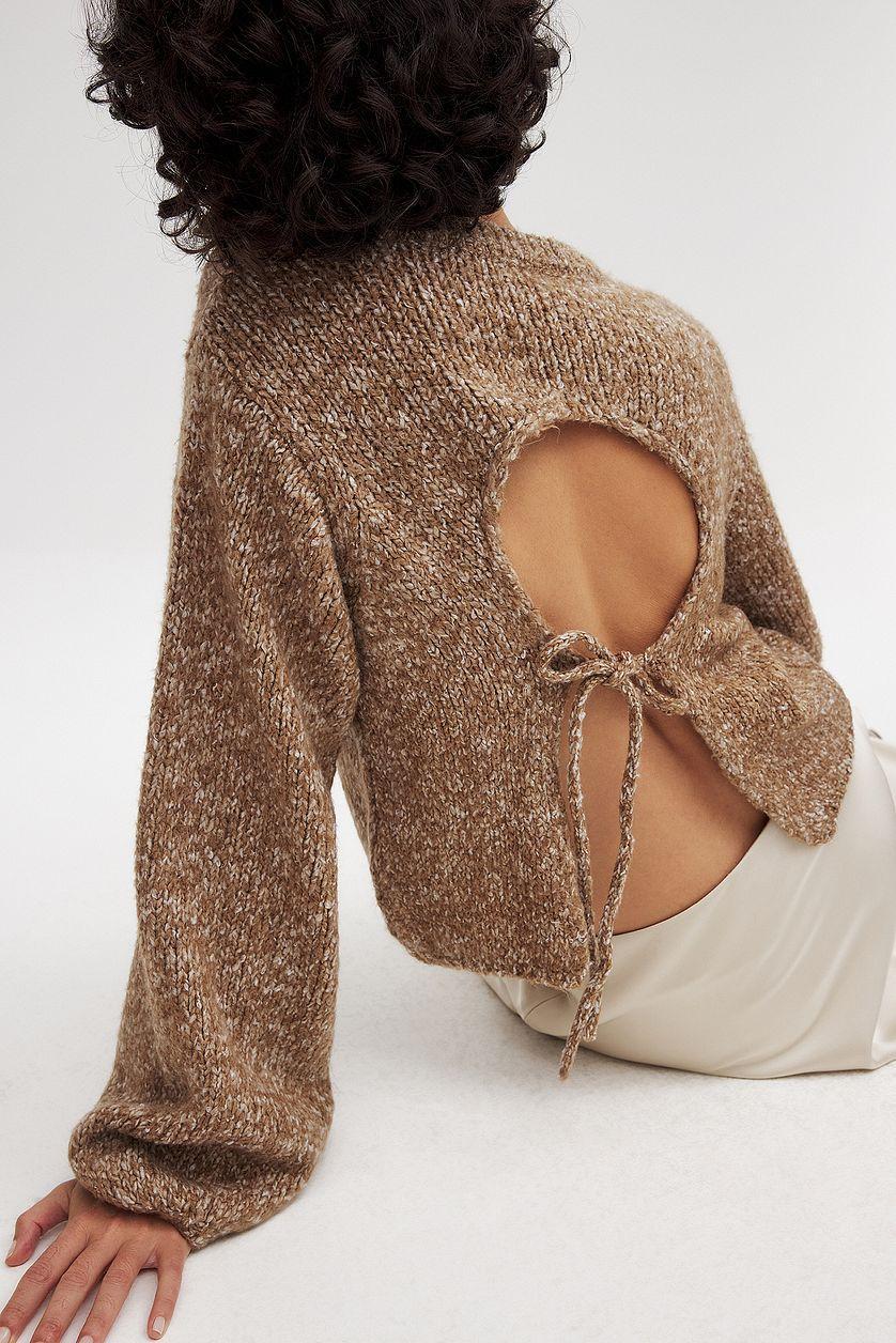 Knitted Open Back Balloon Sleeve Sweater Product Image