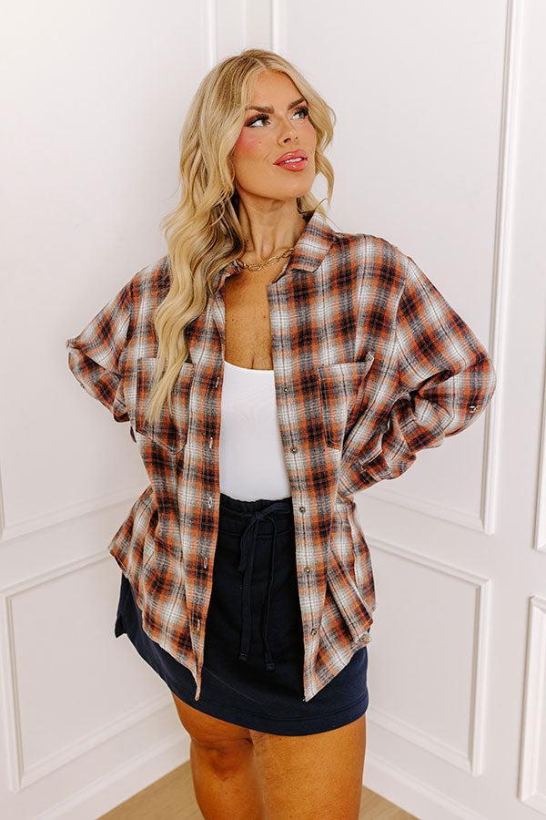 Cozy Accord Plaid Top in Rust Curves Product Image