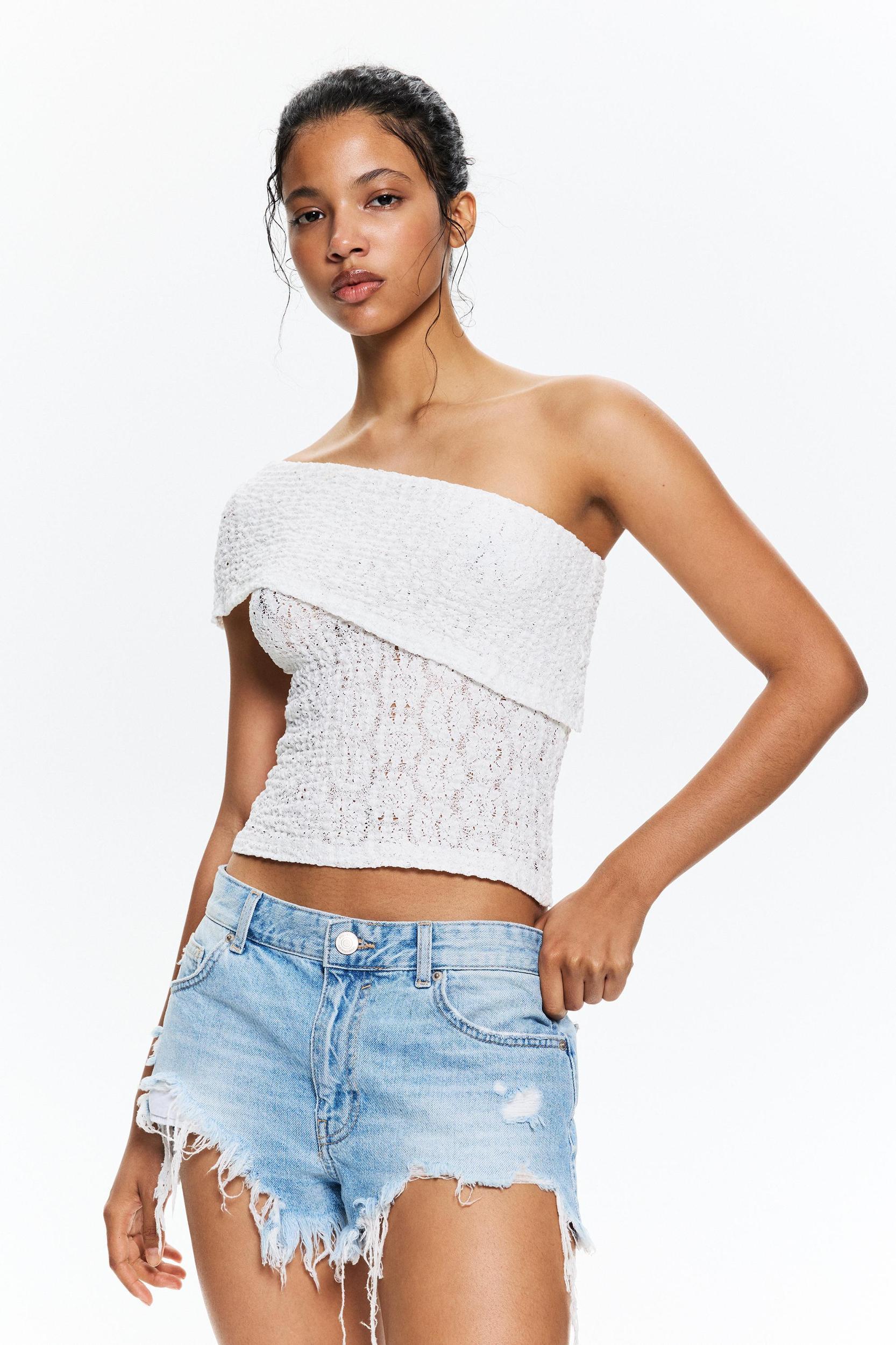 Asymmetric openwork top Product Image