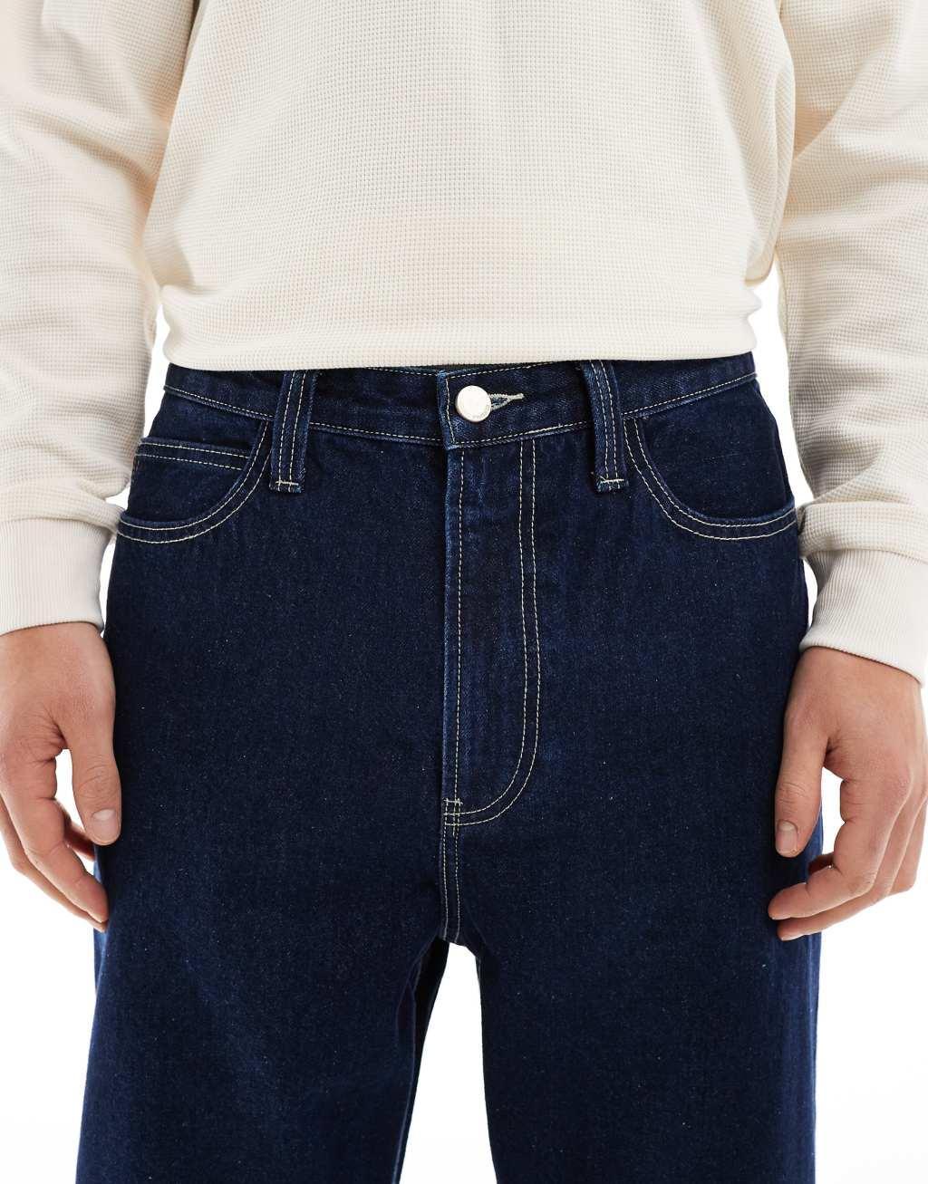 Bershka turn-up straight jeans in indigo Product Image