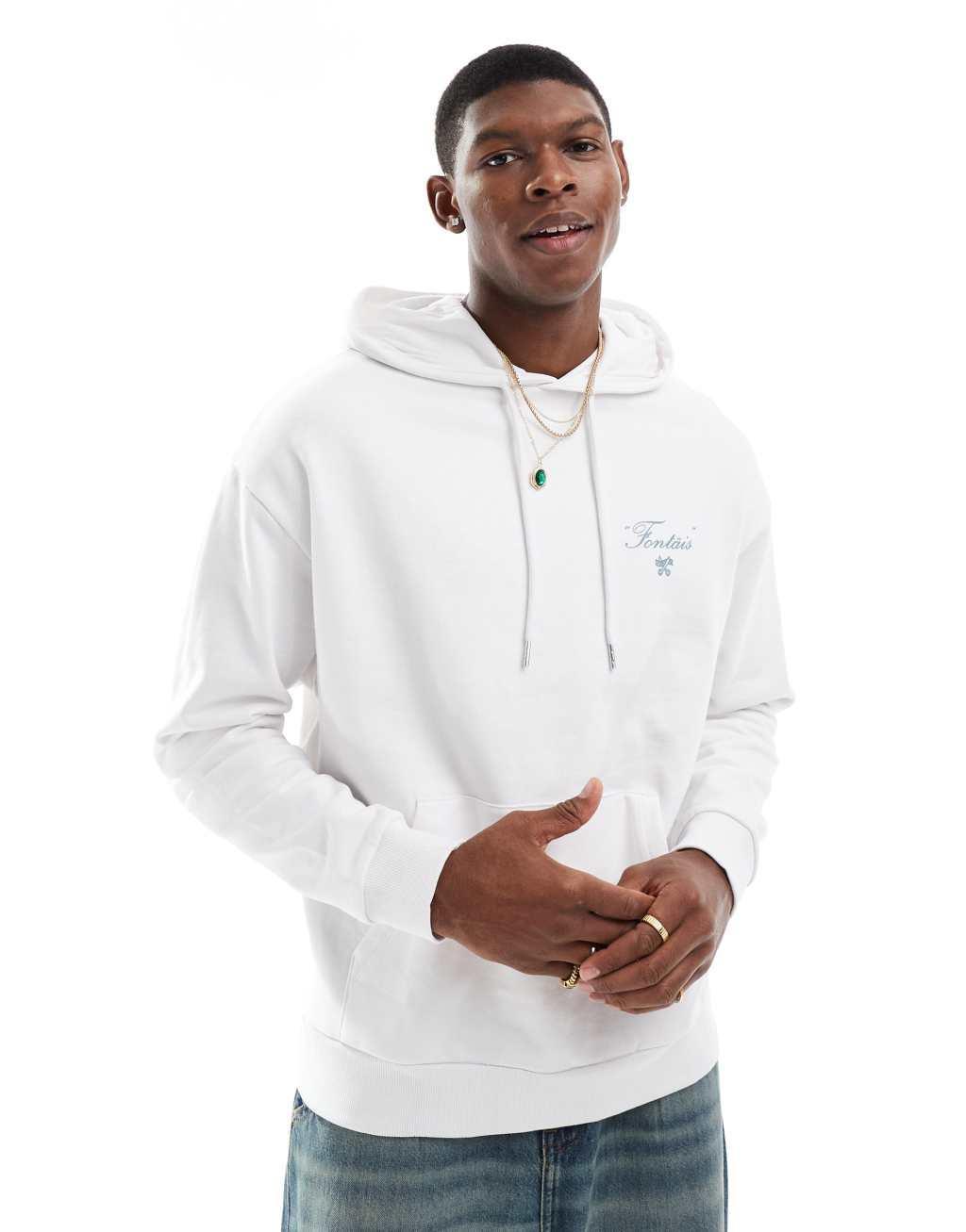 ASOS DESIGN oversized hoodie with print in white Product Image