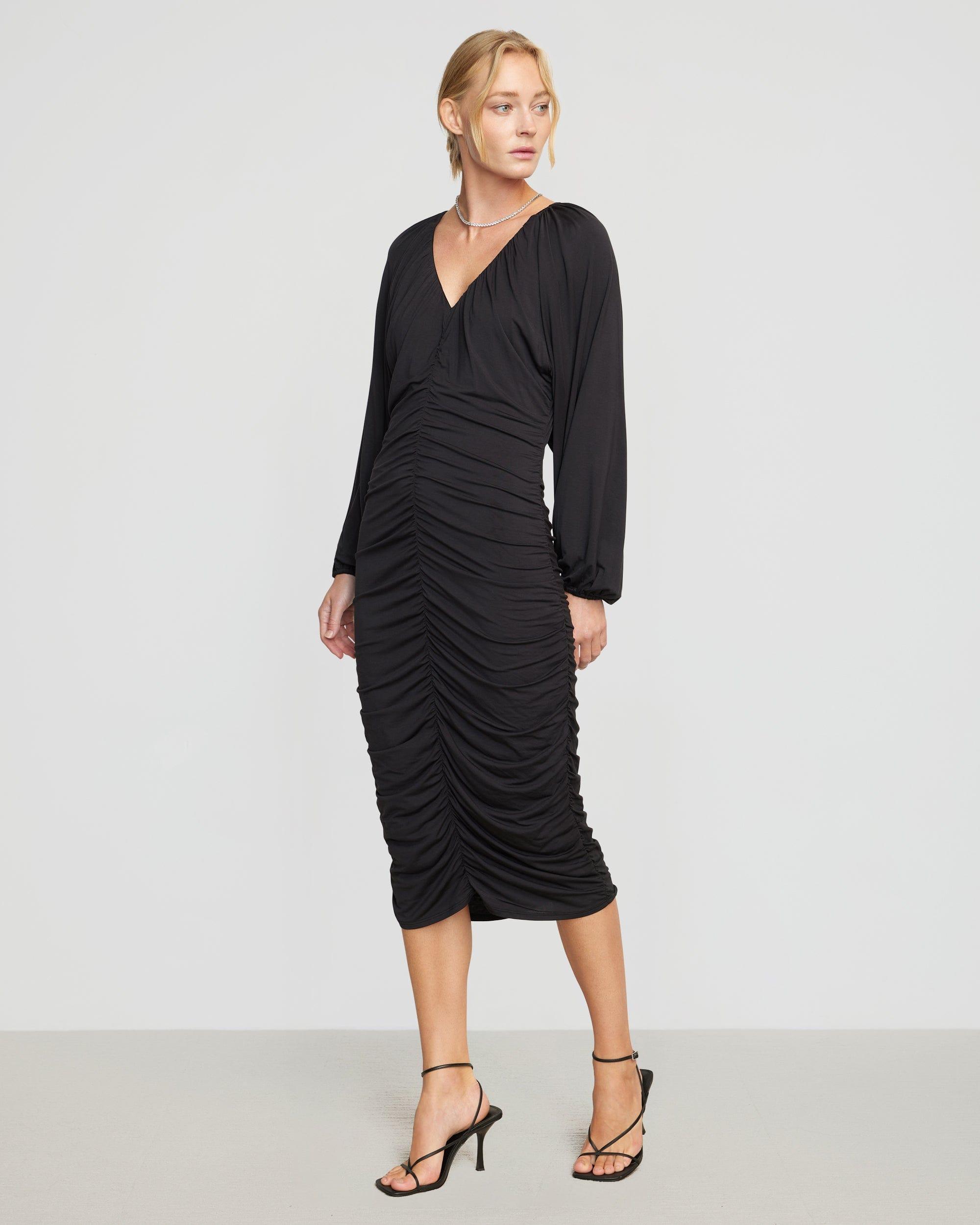 Laini V-Neck Drape Midi Dress Product Image